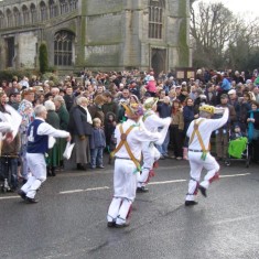 OLYMPUS DIGITAL CAMERA Dancers and audience in front of St Mary's, Bottesford.