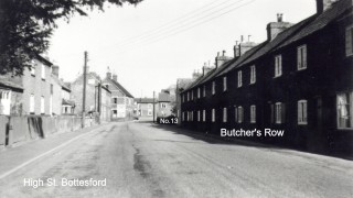 Butchers_Row_E._MH_caption High Street, Bottesford. No.13, High Street can just be seen at the end of Butcher's Row.