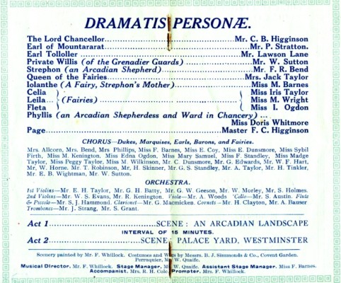 1925 Bottesford Amateur Operatic Society Iolanthe cast list