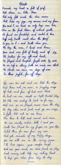 A poem written by Bill Bowman in memory of a close friend lost during the Second World War.