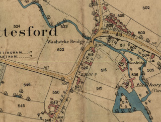 Bottesford and Easthorpe, 1884, OS Map - detail showing the Washdyke Bridge and Easthorpe Mill