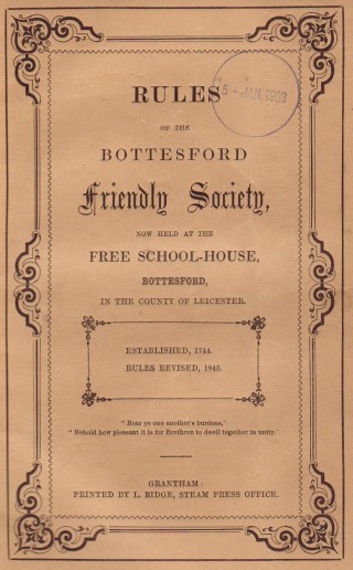 Bottesford Friendly Society rule book cover 1860 Cover of the Bottesford Friendly Society Rule Book, 1860 | Bottesford Local History Society
