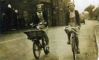 Cyclists518LR Freedom of the road in pre war Bottesford - Charlotte Bugg and Margaret Waudby
