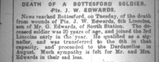 Edwards_JW Pte, J. W. Edwards, Obituary, Grantham Journal 13/11/1915 | Courtesy of the Grantham Journal