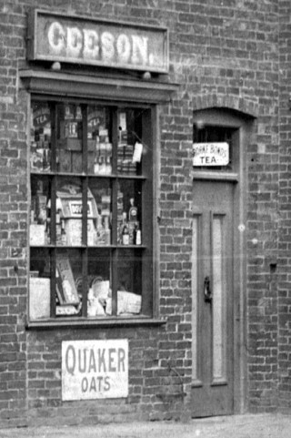 Geesons_main_window Grocery items displayed in Geesons shop window