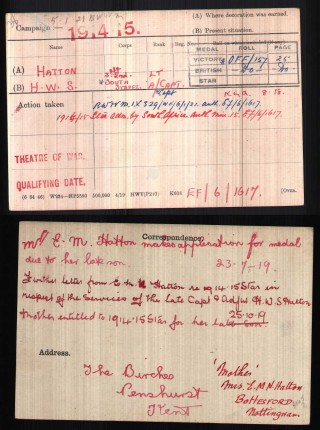 HWS Hatton MIC Medal Index Card - Capt. H. Walter S. Hatton | National Archive