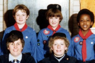 2nd Bottesford Guides, 1985. Back: Claire Thompson, Rebecca Simmonds, Marjory Smith. Front: Jill Bagnall, Jane Willcock.