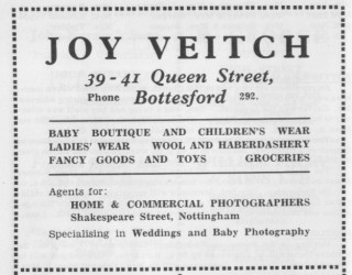 Joy_Veitch Advertisement from the 'Cross and Stocks' Bottesford Village Magazine