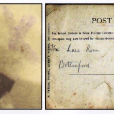 Lace_Room_Nellie_Cooper___reverse_of_pc Nellie Cooper (left) Reverse of photograph 'F.Taylor, Photo., Queen's Street, Bottesford'