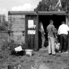 MH_9YG_Allotments_Garden_Club_Hut Bottesford Gardening Club shed and members at doorway