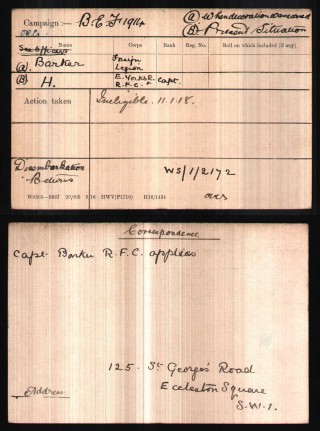 Capt. Harold Barker's Medal Index Card