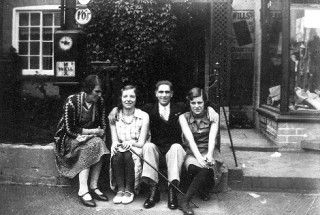 Moulshers_shop_Neville_Spick_enhanced Mrs Randell, Nancy Goodson (Mrs Moulsher), gentleman (not identified), Jane Randell (Mrs Spick)