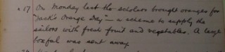 Oranges Logbook entry March 17th 1916