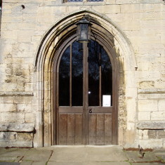 OLYMPUS DIGITAL CAMERA Church Porch Outer Oak Doors made by John Panter in the late 1970's