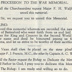 Dedication of the WW2 Memorial, Order of Service, October 31st, 1950