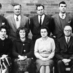 Left to right, back row: Mr. Brown, Mr. Martin, Mr. Macdonald, Mr. Jeffs, Mr. Harry Carr.Front row: Miss Spencer, Mrs. Brown, Mrs. Ogden, Mr Dewey.