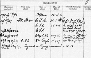 Excerpts from Harold Barker's RFC service record