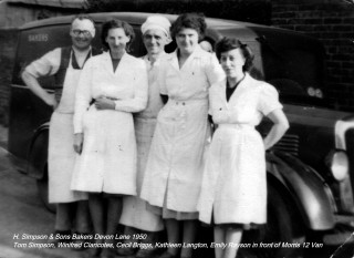 Simpson_Bakers_1950_names H. Simpson and Sons Bakers - staff outside the bakery on Devon Lane, Bottesford in 1950.
