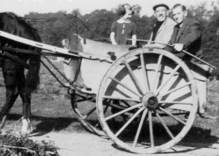 Trap_at_Belvoir_crop_trap In the trap at Belvoir, 1941. Joy with father, Frank Baggley, and right, Mr. Chettle, R.H.S. Belvoir Farm Manager.