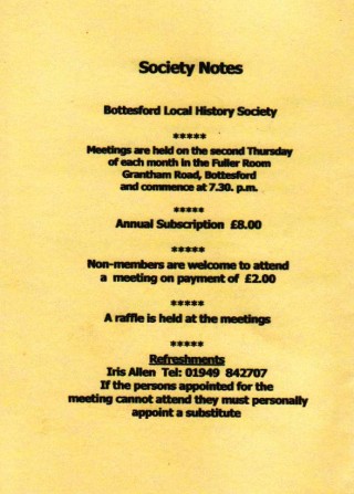 Bottesford Local History Society 2007-2008