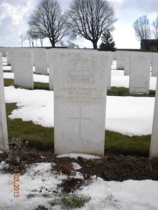 William Harby is buried at Cabaret Rouge British Cemetery, Souchez