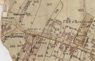 High Street west end. Bridge Lane is possibly Nottingham Road today. 1884 O.S. Map
