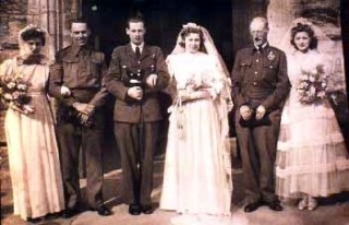 bottesfordmargeronwedding Wedding party of Marjory Stanley to Charles Ronald Hayes: from left to right - Myra Eileen Stanley (my mother), Derek Mackley (married Katherine Stanley - eldest sister to Myra and Marjorie), Charles Ronald Hayes (known as Ron Hayes), Marjory Rose Stanley, Walter Alexander Stanley Stanley and Nadine Chantry.