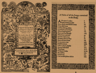 jones21 Robert Jones The First Book of Songs or Ayres with tablature for the Lute in 1600. Title Page and Table of Contents