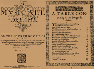 Robert Jones A Musicall Dreame or the Fourth Book of Ayres 1609. Title Page and Table of Contents