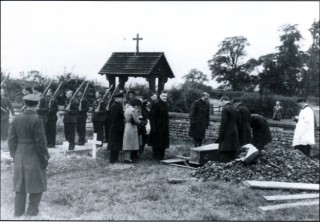 The funeral of Sgt B.N. Pratt at St. Swithun's, Long Bennington. 'Mike' Pratt was killed by a single bullet which entered his turret through the clear vision panel and struck him in the head