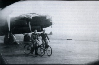 p_99 Sgts Steve Bethell and Albert Martin pose in front of what is thought to be 'S-Sugar' on her Bottesford dispersal, October 1943. 'Sugar' completed 137 sorties, making her the second highest scorer in the RAF, and can now be seen at the Bomber Command Museum, Hendon