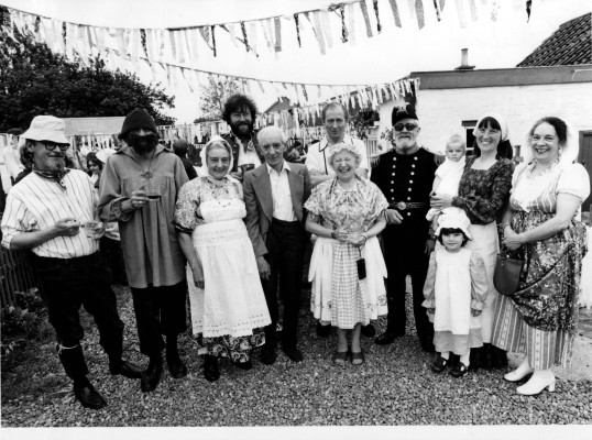 Bunkers Hill 200 years anniversary Residents celebrating in fancy dress at the rear of the Bunkers Hill Cottages, built in 1989. | Mr Vic Martin