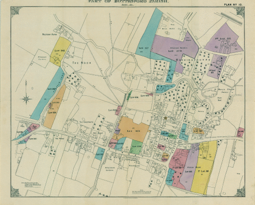 Map of Bottesford village centre, from the Duke's sale catalogue, 1920 | From a paper map donated by Mike Saunders