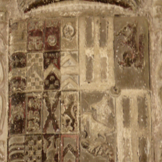 Heraldic shield of the 3rd Earl of Rutland, as displayed at Helmsley Castle, Yorkshire. | Neil Fortey, 2014