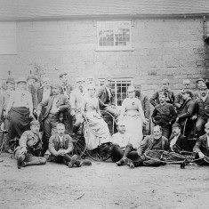 Nottingham Bicycle Club possibly outside buildings near the stables at Belvoir Castle - late 19th Century | Reproduced with the kind permission of Nottingham Museums and Galleries - Album NCM 1973-42