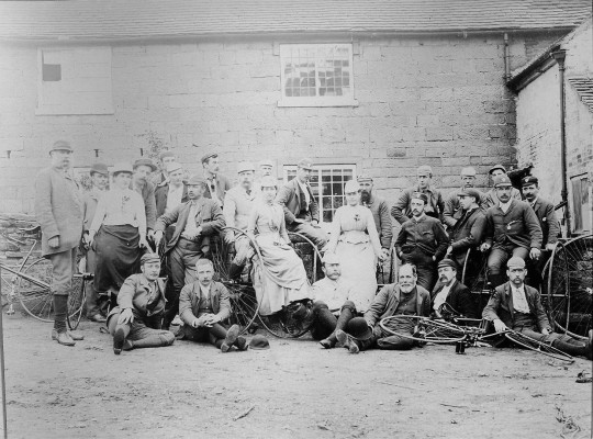 Nottingham Bicycle Club possibly outside buildings near the stables at Belvoir Castle - late 19th Century | Reproduced with the kind permission of Nottingham Museums and Galleries - Album NCM 1973-42