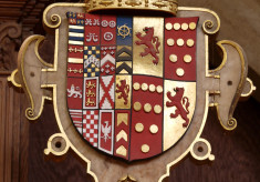 Heraldic shield in which the arms of John, 4th Earl, and Countess Elizabeth are quartered