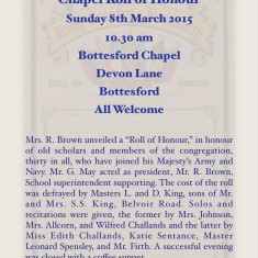 Unveiling the Bottesford Chapel Roll of Honour. Report in the Grantham Journal, Saturday 6th March 1915