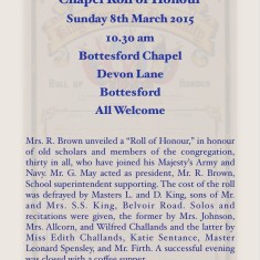 PC Rev GJ Unveiling the Bottesford Chapel Roll of Honour. Report in the Grantham Journal, Saturday 6th March 1915