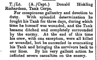 Commendation of Captain Richardson Official commendation of Acting Captain Richardson | London Gazette, 1918