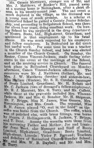Grantham Journal 22/1/1916 - Obituary of George Matthews | Courtesy of the Grantham Journal 