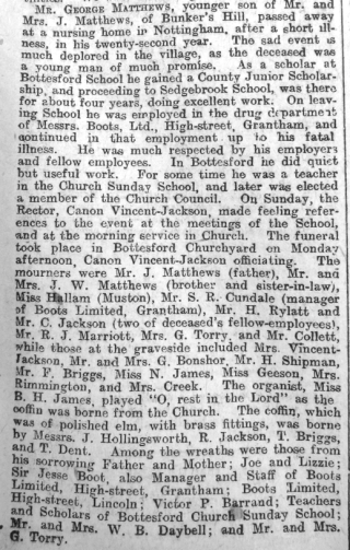 GJ 22:1:16 George Matthews Obit Grantham Journal 22/1/1916 - Obituary of George Matthews | Courtesy of the Grantham Journal