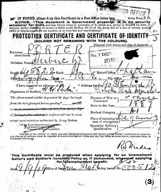 Protection Certificate of Herbert William Porter | The National Archive