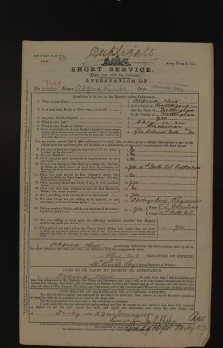 Alfred Kirk's attestation paper from 1900 | The National Archive, courtesy of Find my Past