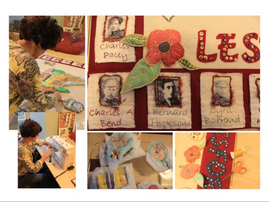 Sue Rowland assembling the Bottesford Primary School WW1 Commemorative Banner - January 2016