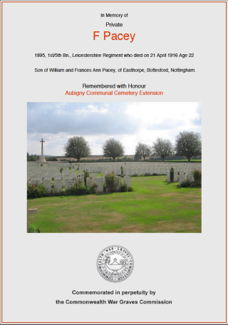 F Pacey CWGC Certificate Frank Pacey | CWGC
