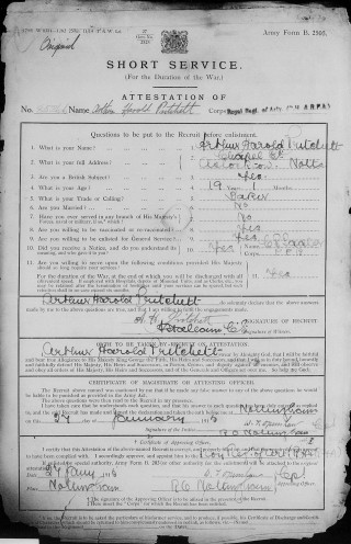 Arthur Pritchett attestation paper Arthur Pritchett's war service attestation paper of 1915 | The National Archive