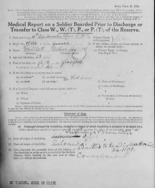 Arthur Pritchett's medical report form recording his illness and admission to hospital late in 1918 | The National Archive
