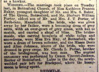 Grantham Journal 5 Feb, 1916 - wedding of Frances Kathleen Baker to Herbert William Porter, 1/2/1916 | Grantham Journal