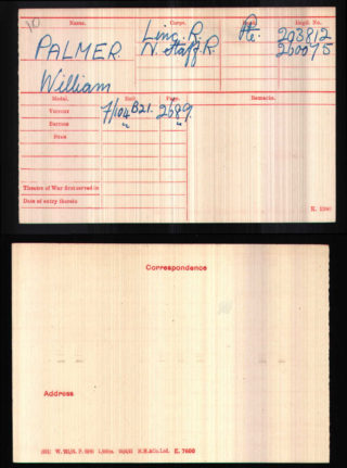 Palmer W MIC William Palmer's Medal Index Card | National Archive